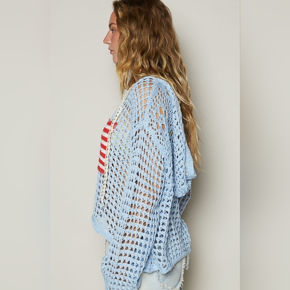 POL Light Blue Crochet Top with American Flag - Picture 3 of 5